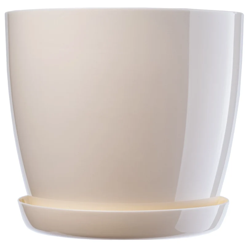 Vaso da fiori KADAX con sottovaso, coperchio in plastica, 18 cm, colore crema, Kadax