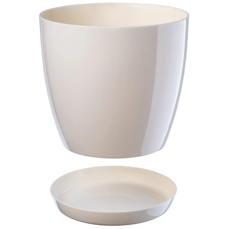 Vaso da fiori KADAX con sottovaso, coperchio in plastica, 18 cm, colore crema, Kadax