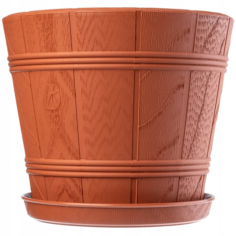 Vaso da fiori KADAX da 17 cm con coperchio effetto legno e supporto in plastica.