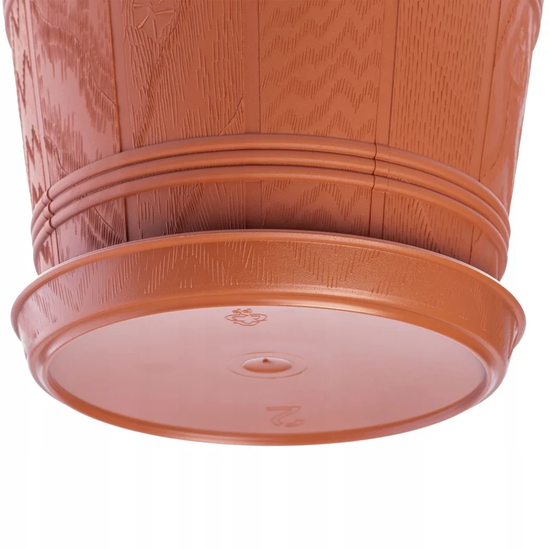 Vaso da fiori KADAX da 17 cm con coperchio effetto legno e supporto in plastica.