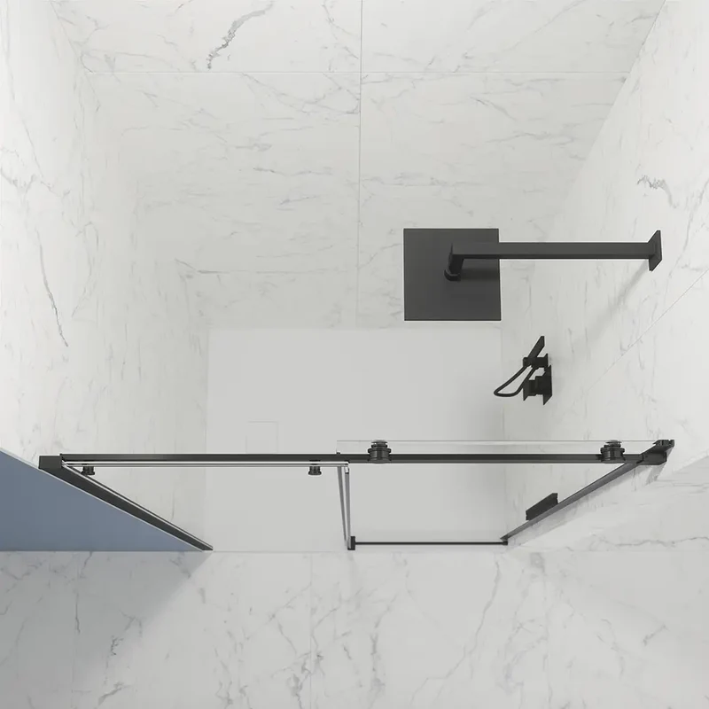 Porta doccia 110cm apertura scorrevole profili nero opaco vetro 8mm trasparente h195 | Creta