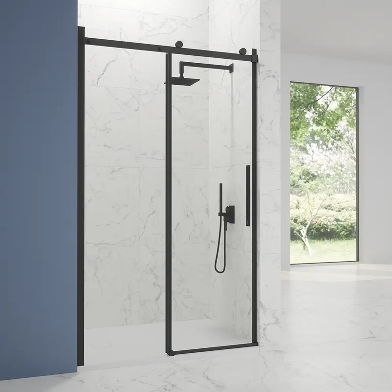 Porta doccia 110cm apertura scorrevole profili nero opaco vetro 8mm trasparente h195 | Creta