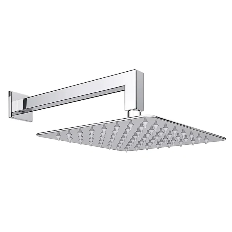 Set doccia completo squadrato cromo - Miscelatore, braccio a gomito, soffione 20x20cm e doccino