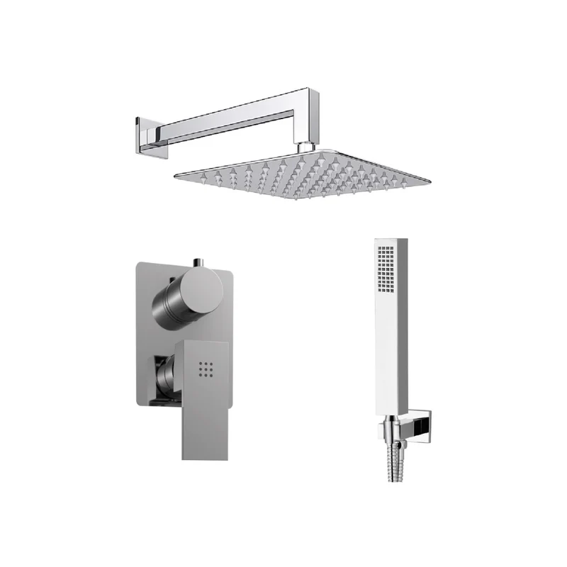 Set doccia squadrato cromato - Miscelatore incasso 2 vie, braccio 30cm, soffione slim 25x25cm e doccino
