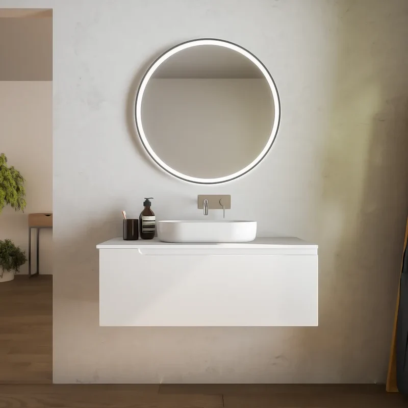 Mobile bagno sospeso 70 cm un cassetto bianco opaco con top | Ardenne