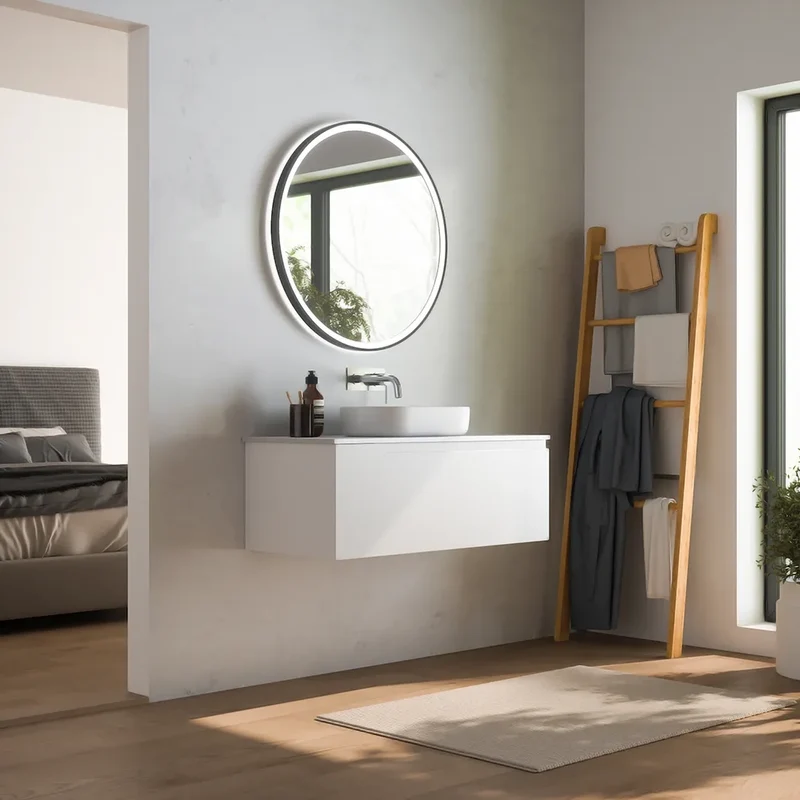 Mobile bagno sospeso 70 cm un cassetto bianco opaco con top | Ardenne