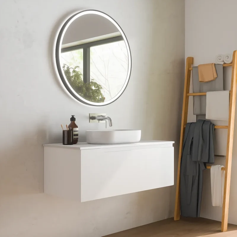 Mobile bagno sospeso 70 cm un cassetto bianco opaco con top | Ardenne