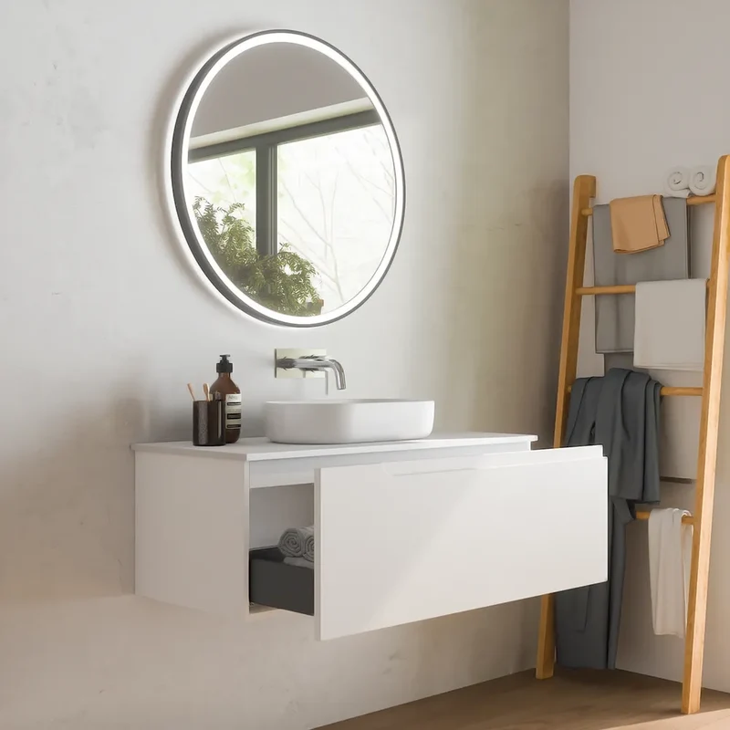 Mobile bagno sospeso 70 cm un cassetto bianco opaco con top | Ardenne