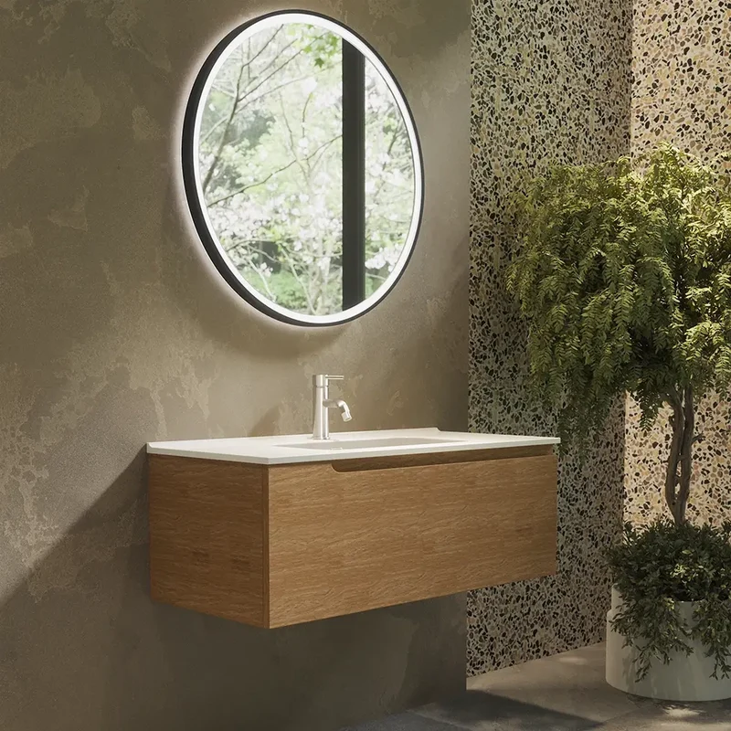 Mobile bagno sospeso 60 cm un cassetto rovere chiaro con lavabo | Moor