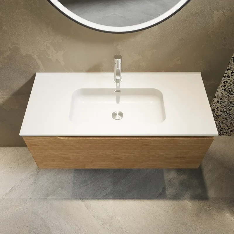 Mobile bagno sospeso 60 cm un cassetto rovere chiaro con lavabo | Moor