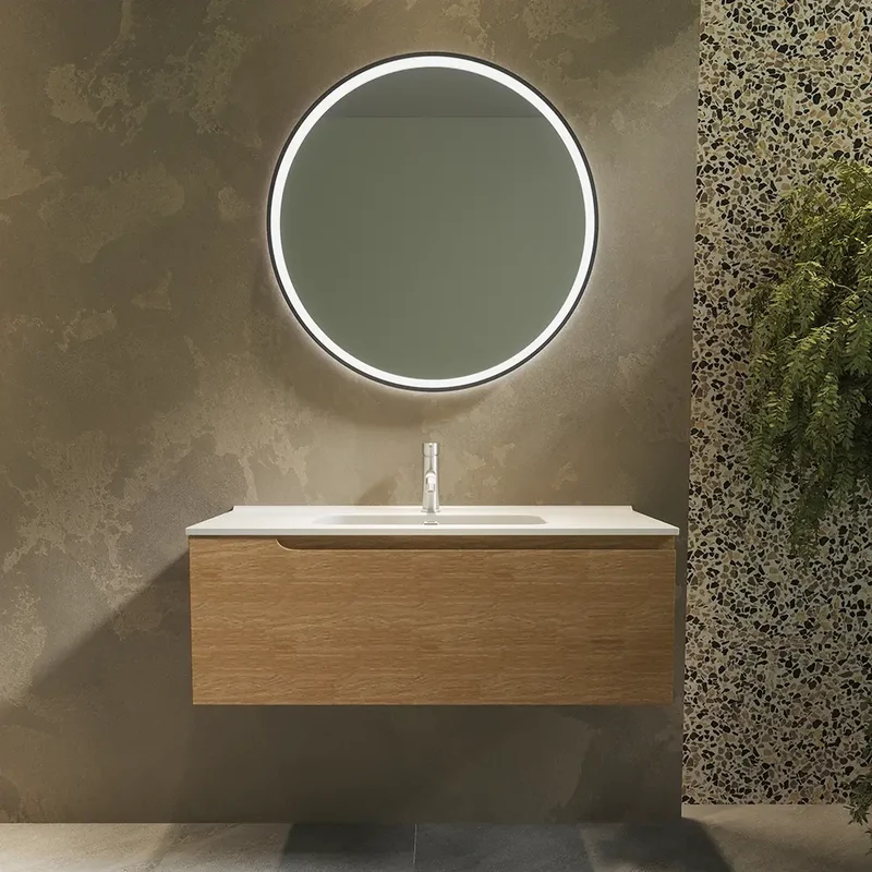 Mobile bagno sospeso 60 cm un cassetto rovere chiaro con lavabo | Moor