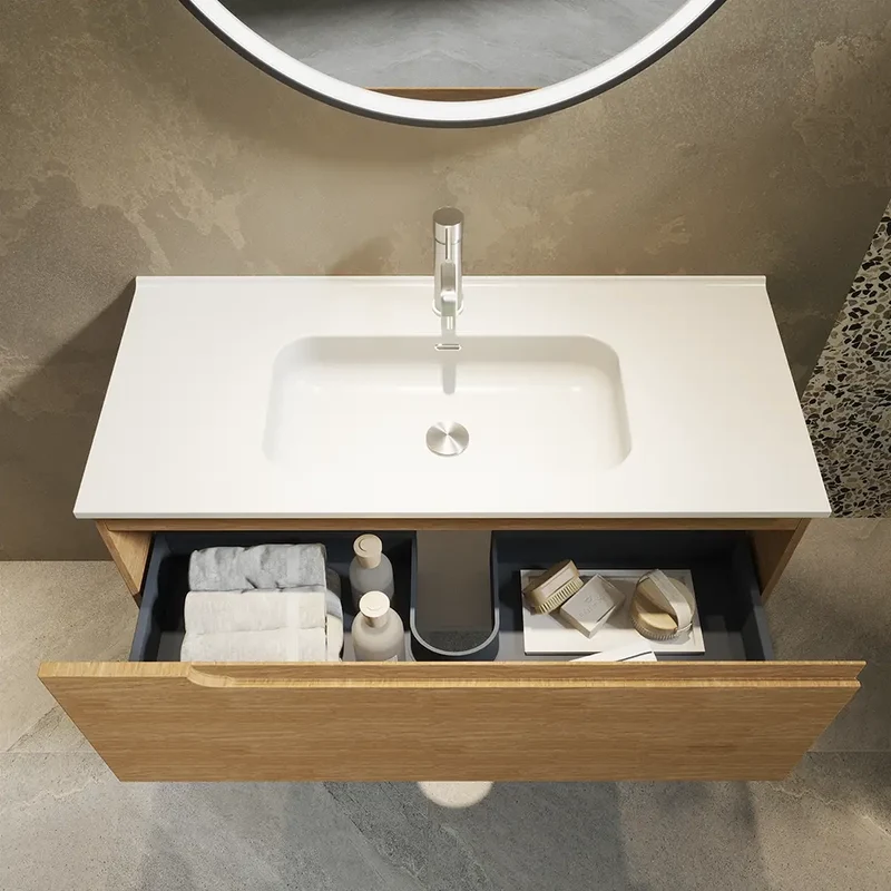 Mobile bagno sospeso 60 cm un cassetto rovere chiaro con lavabo | Moor