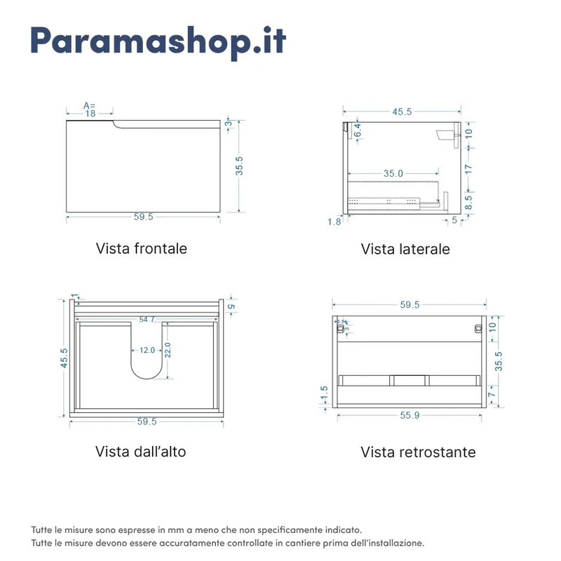 Mobile bagno sospeso 60 cm un cassetto rovere chiaro con lavabo | Moor