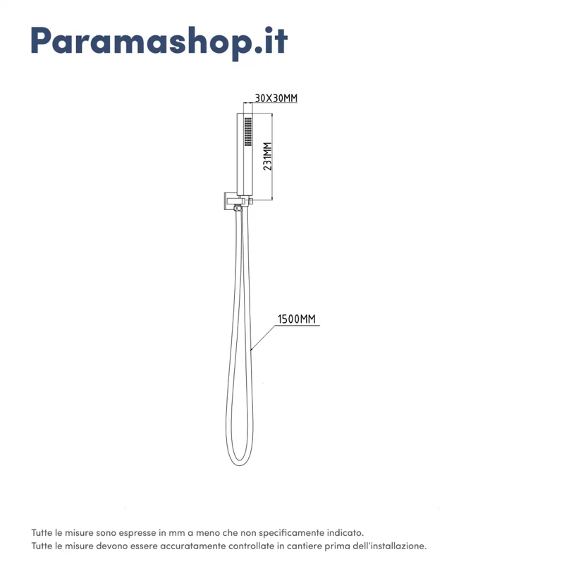 Set doccia squadrato cromato - Miscelatore incasso 2 vie, braccio 35cm, soffione slim 30x30cm e doccino