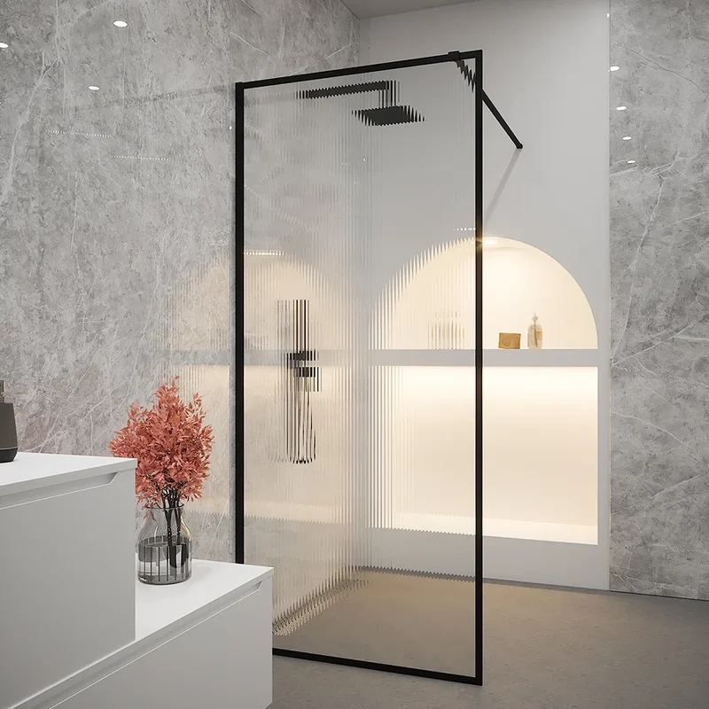 Doccia walk-in full frame 90 cm vetro cannettato profili neri | Rodi