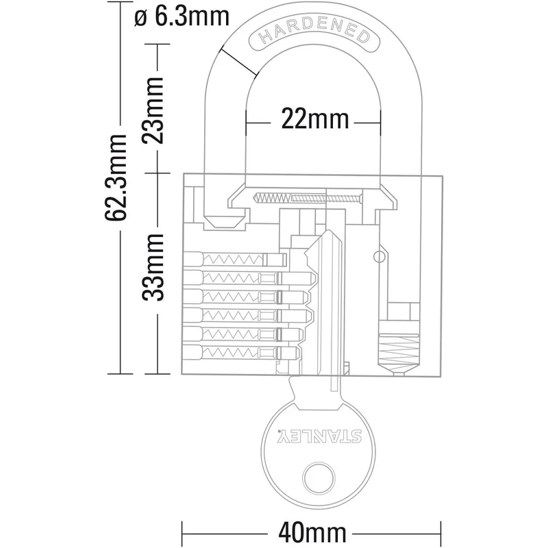 Stanley Lucchetto Arco Standard in Acciaio Cementato da 40 mm con 3 Chiavi