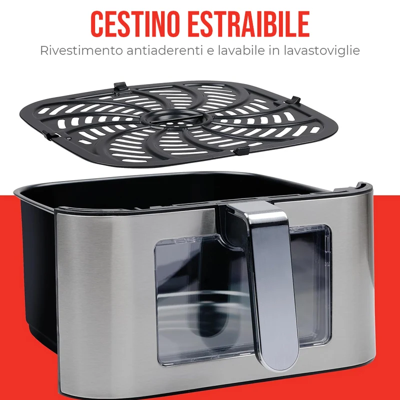 Friggitrice ad Aria Calda XXL 8L 1800W Display Timer e Regolazione Temperatura
