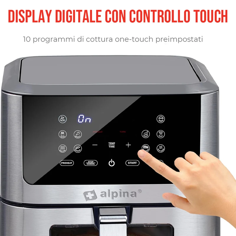 Friggitrice ad Aria Calda XXL 8L 1800W Display Timer e Regolazione Temperatura