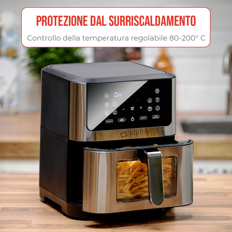 Friggitrice ad Aria Calda XXL 8L 1800W Display Timer e Regolazione Temperatura