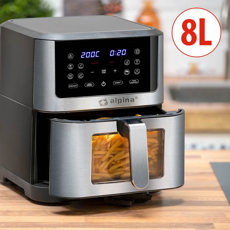 Friggitrice ad Aria Calda XXL 8L 1800W Display Timer e Regolazione Temperatura