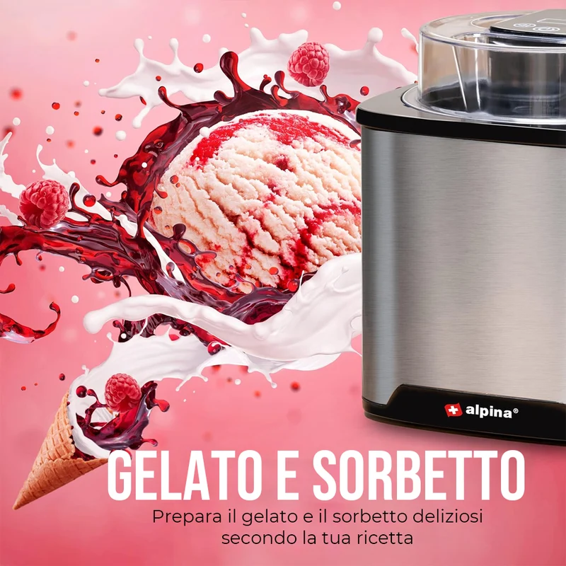 Macchina per il Gelato Gelatiera 2L 12 W in Acciaio Inox per Yougurt, Sorbetto