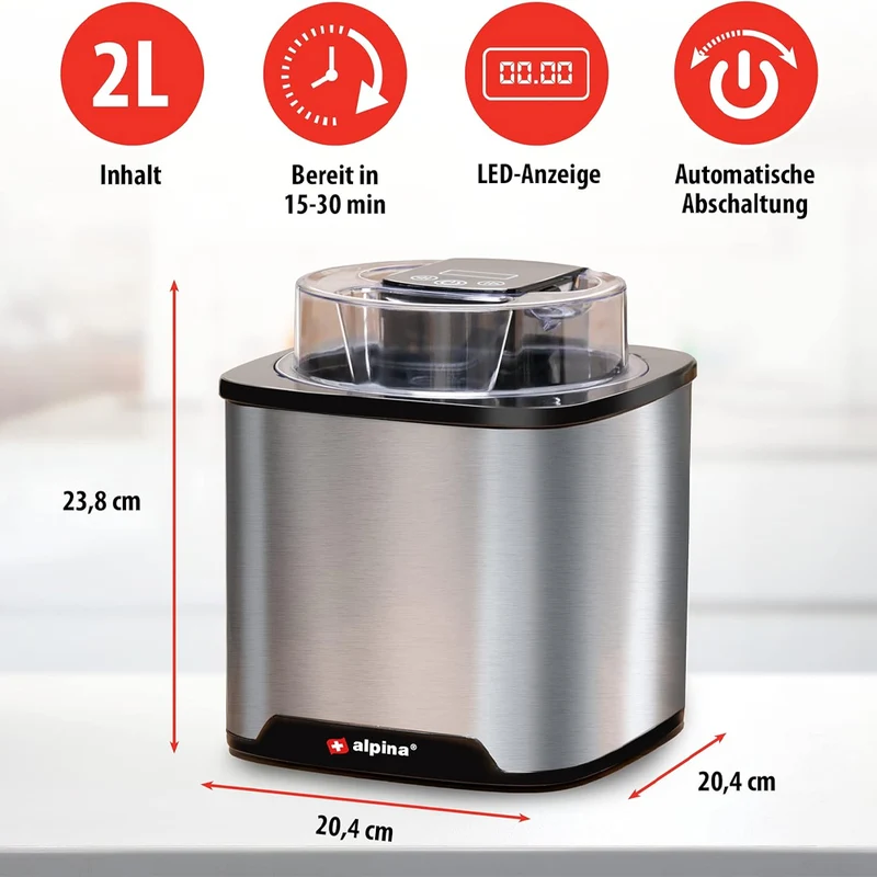 Macchina per il Gelato Gelatiera 2L 12 W in Acciaio Inox per Yougurt, Sorbetto