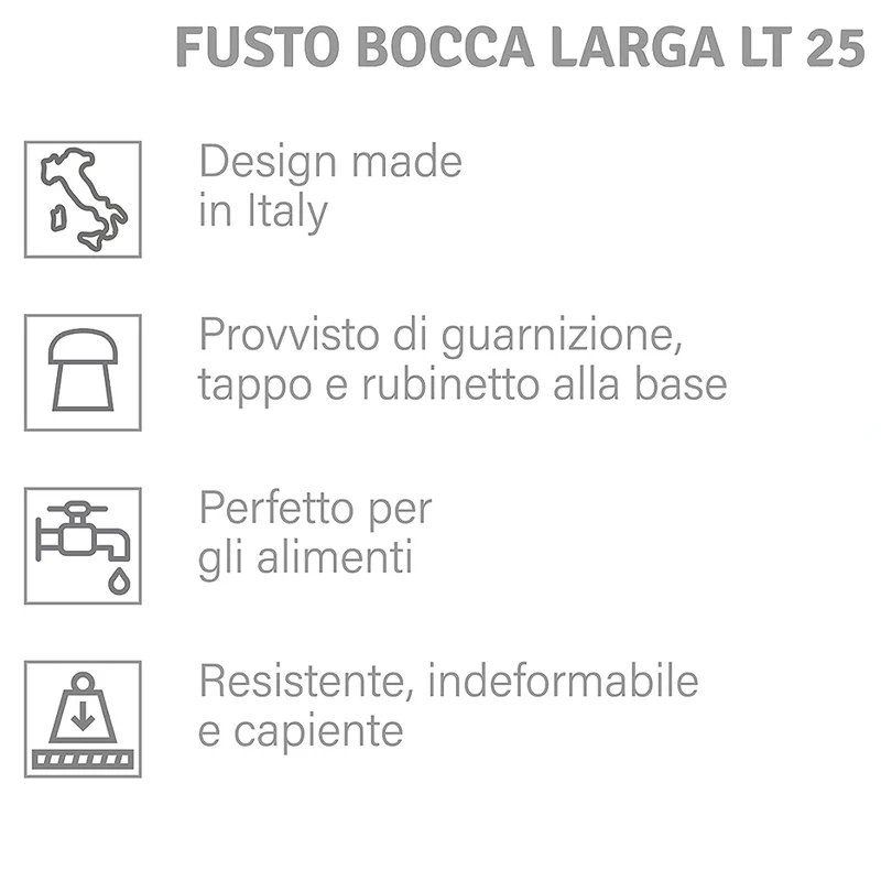 Fusto Tanica 25 Litri a Bocca Larga Con Coperchio Campeggio Escursioni Ecoplast