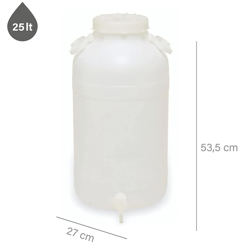 Fusto Tanica 25 Litri a Bocca Larga Con Coperchio Campeggio Escursioni Ecoplast
