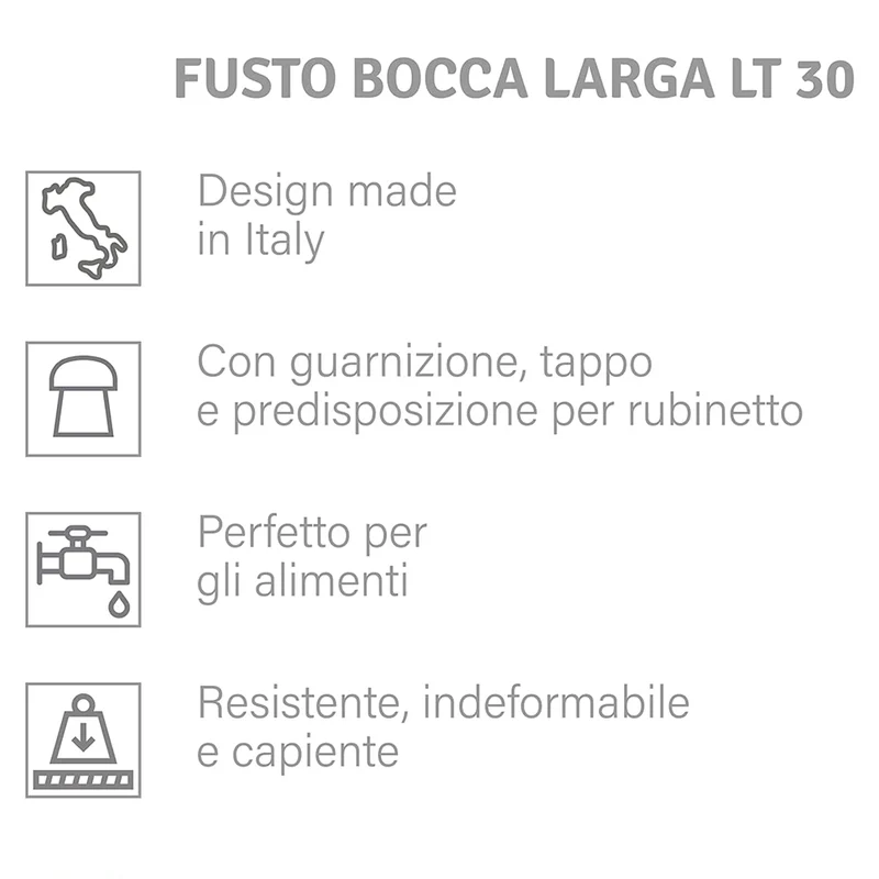 Fusto Tanica 30 Litri Bocca Larga Con Predisposizione Rubinetto Neutro Ecoplast