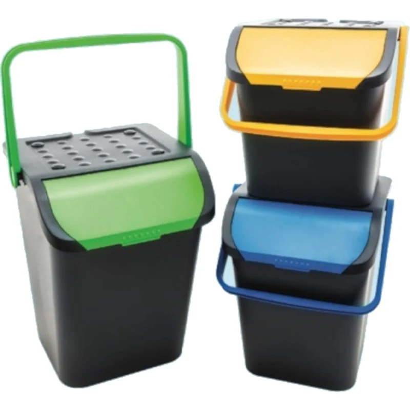 Set 3 Pattumiere Raccolta Differenziata Bidone Pattumiera Spazzatura 28 Litri