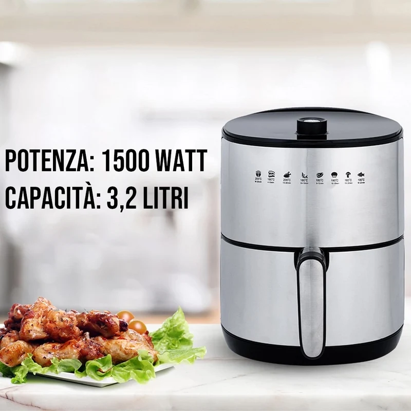 Friggitrice ad Aria Calda Golden Airfryer 3,2 LT AF 68 A Timer 60 Minuti 1500 W
