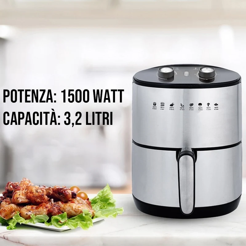 Friggitrice ad Aria Calda Golden Airfryer 3,2 LT AF 68 Timer 60 Minuti 1500 W