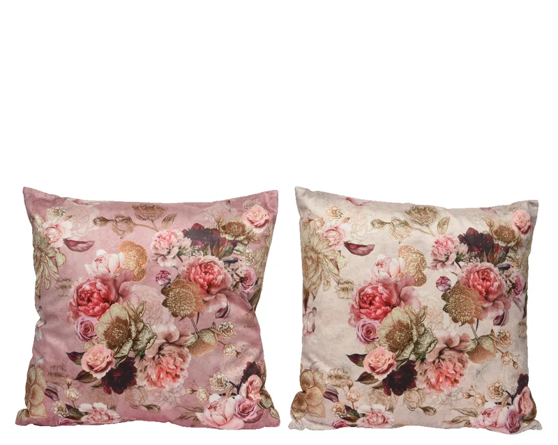Cuscino Velluto Rosa Con Fiori 45X45 Cm 1 Pezzo