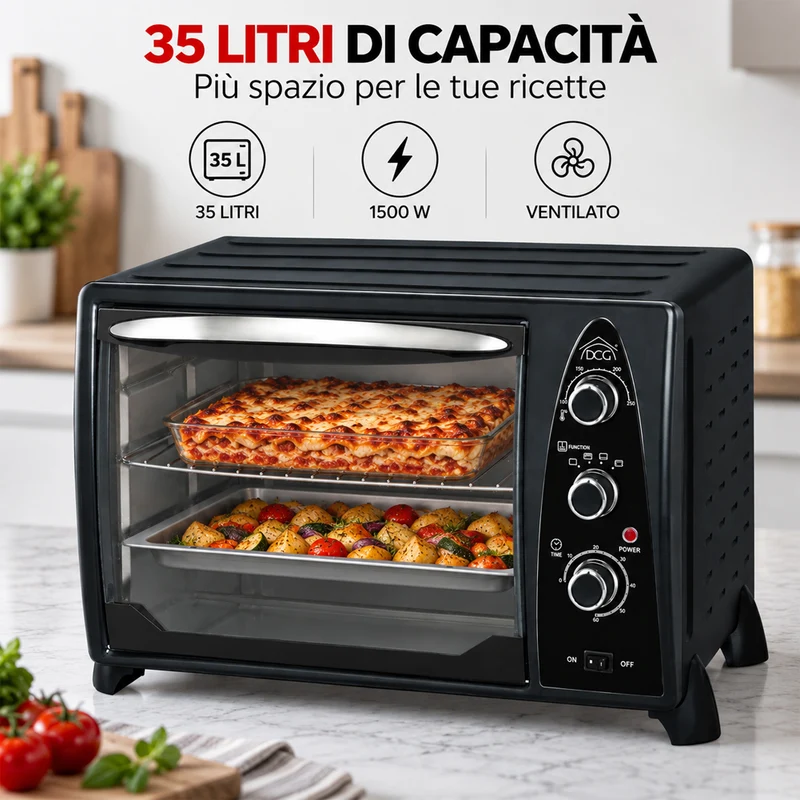 Forno Elettrico Ventilato 35 Litri 1500W Con Timer e Termostato DCG MB9835N Nero