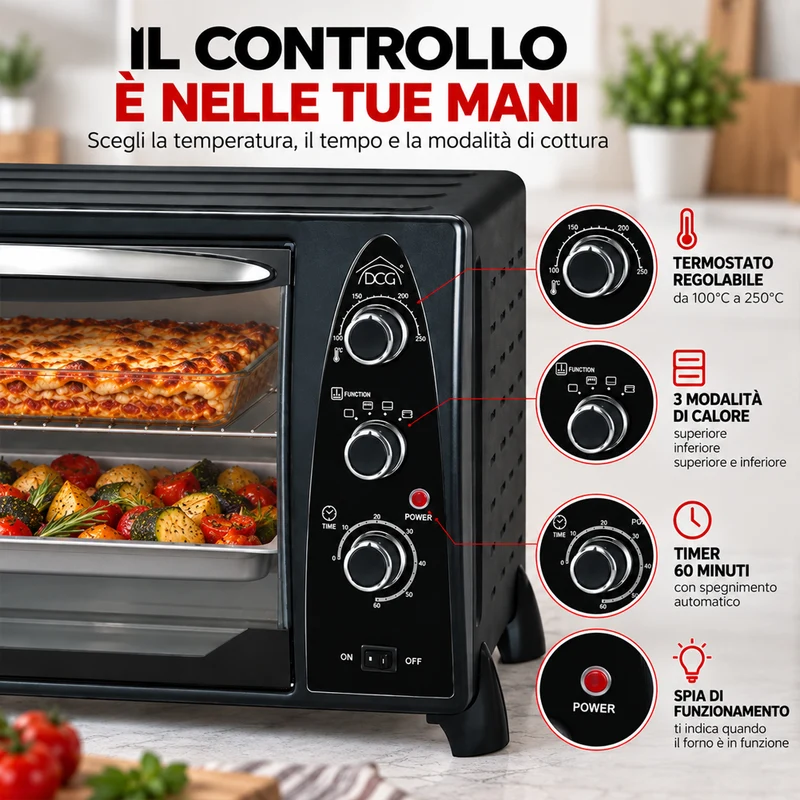 Forno Elettrico Ventilato 35 Litri 1500W Con Timer e Termostato DCG MB9835N Nero