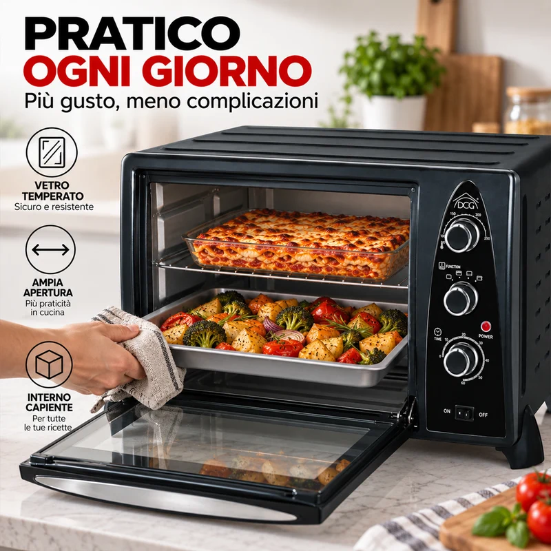 Forno Elettrico Ventilato 35 Litri 1500W Con Timer e Termostato DCG MB9835N Nero