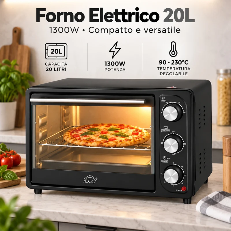 Forno Fornetto Elettrico 20Lt 1300 W Luce Interna Timer Termostato Regolabile