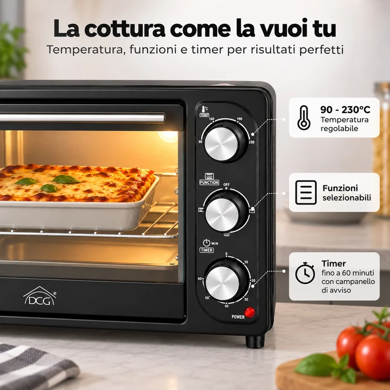 Forno Fornetto Elettrico 20Lt 1300 W Luce Interna Timer Termostato Regolabile