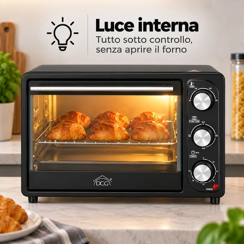 Forno Fornetto Elettrico 20Lt 1300 W Luce Interna Timer Termostato Regolabile
