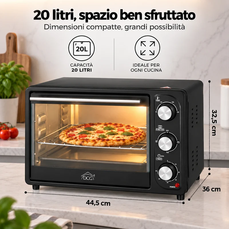 Forno Fornetto Elettrico 20Lt 1300 W Luce Interna Timer Termostato Regolabile