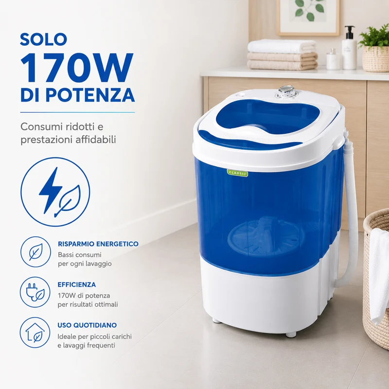 Mini Lavatrice 2Kg Portatile Bucato Biancheria Campeggio Camper Barca Portatile