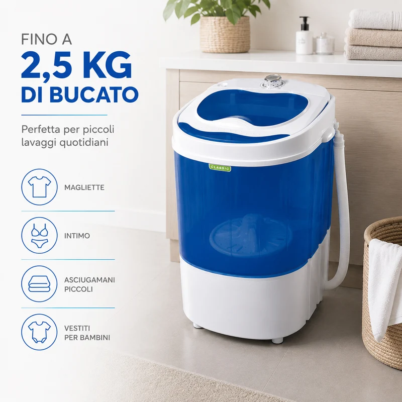 Mini Lavatrice 2Kg Portatile Bucato Biancheria Campeggio Camper Barca Portatile