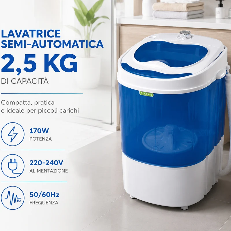 Mini Lavatrice 2Kg Portatile Bucato Biancheria Campeggio Camper Barca Portatile