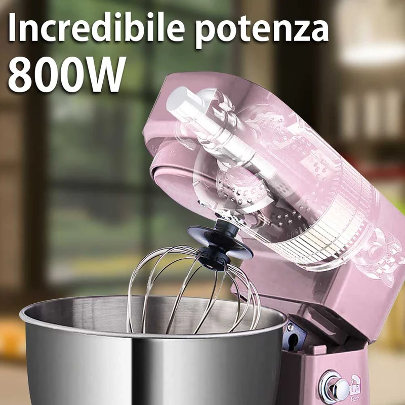 Impastatrice Planetaria Ciotola Acciaio 4 LT Impastatore Robot 800W Rosa Vintage