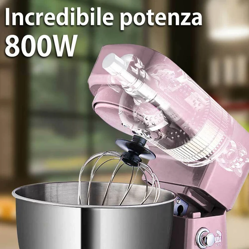 Impastatrice Planetaria Ciotola Acciaio 4 LT Impastatore Robot 800W Rosa Vintage
