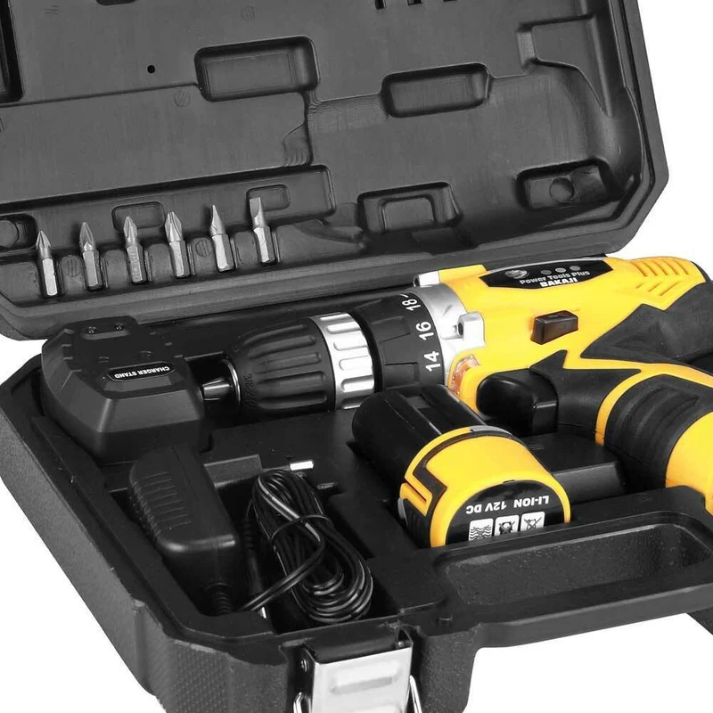 Trapano Avvitatore a DOPPIA Batteria al LITIO in Valigetta 12V Cordless con LED