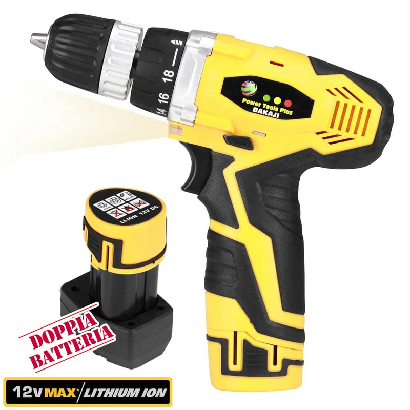 Trapano Avvitatore a DOPPIA Batteria al LITIO in Valigetta 12V Cordless con LED