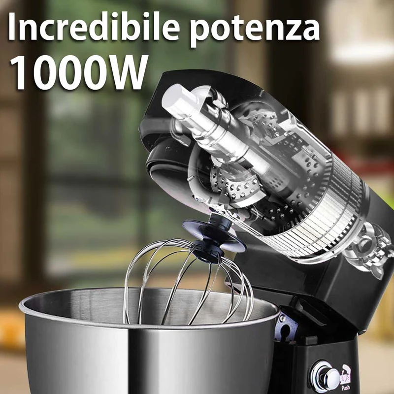 Impastatrice Planetaria Ciotola Acciaio 5 LT Impastatore Robot 1000W Nero