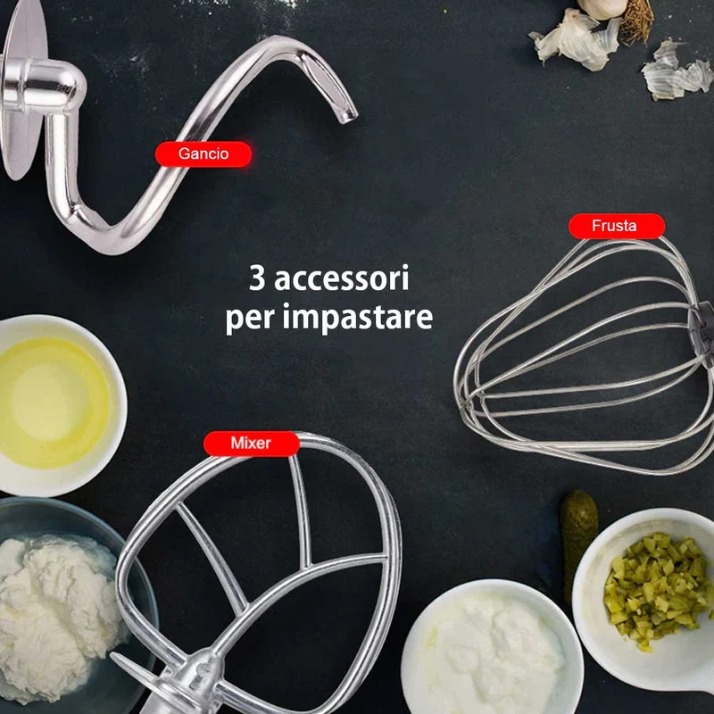 Impastatrice Planetaria Ciotola Acciaio 5 LT Impastatore Robot 1000W Nero