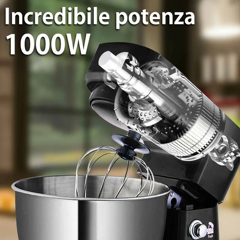 Impastatrice Planetaria Ciotola Acciaio 5 LT Impastatore Robot 1000W Nero